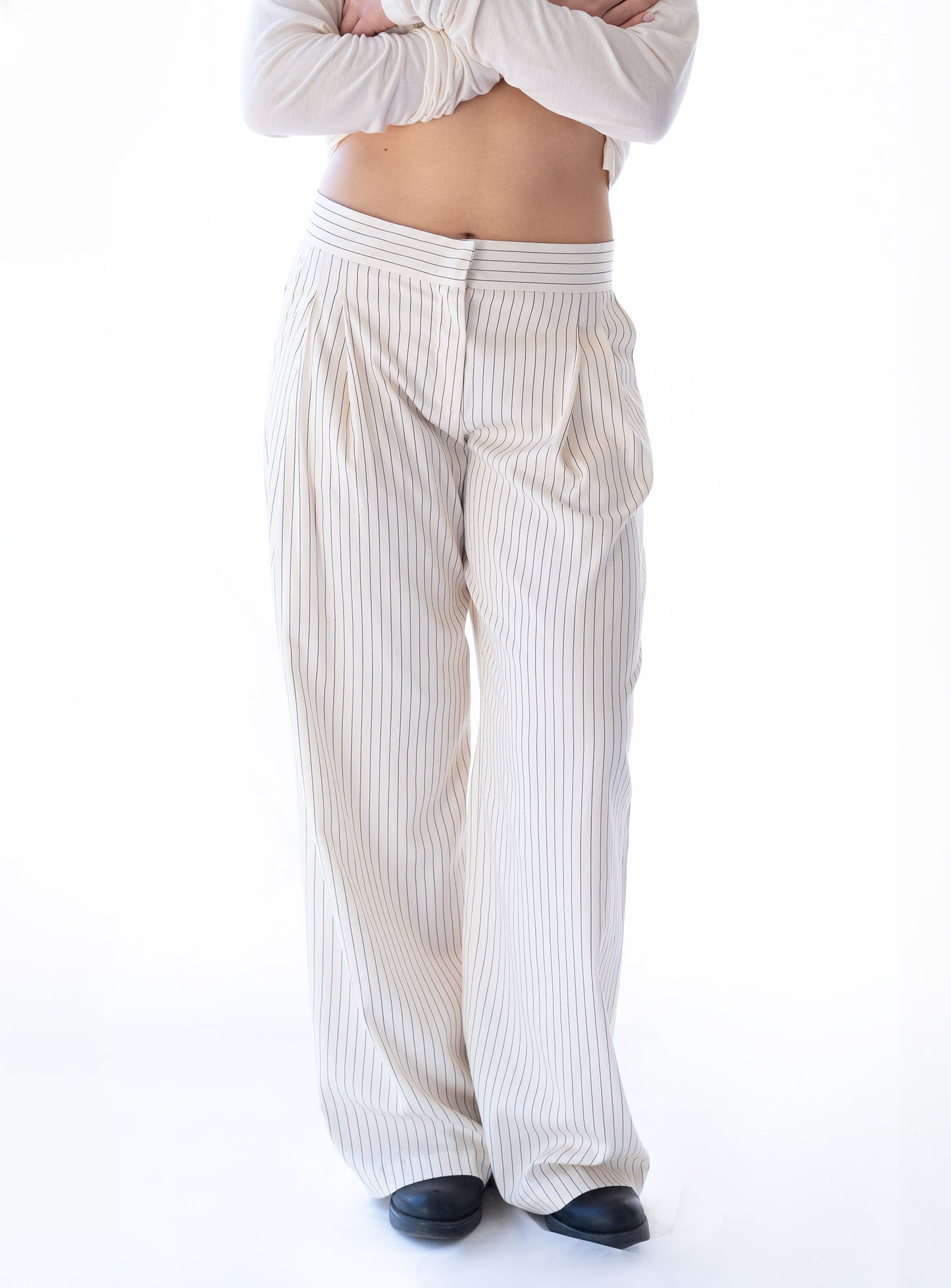 Pantaloni a righe gessate - Alghe ed eucalipto