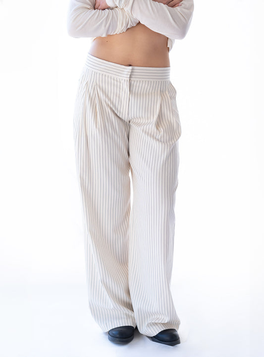 Pantaloni a righe gessate - Alghe ed eucalipto