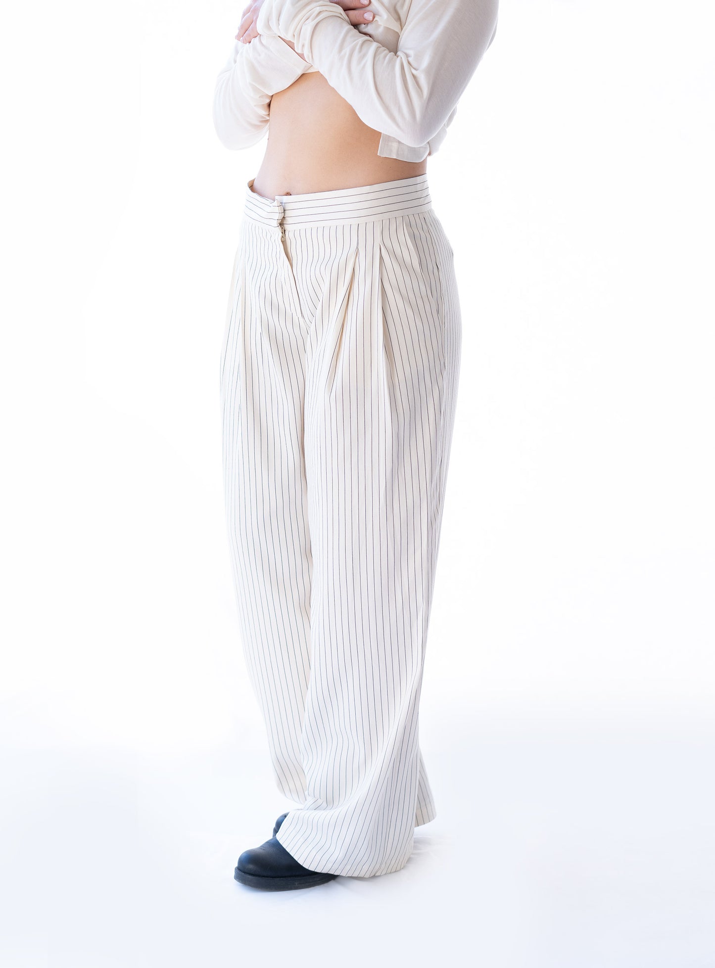Pantaloni a righe gessate - Alghe ed eucalipto