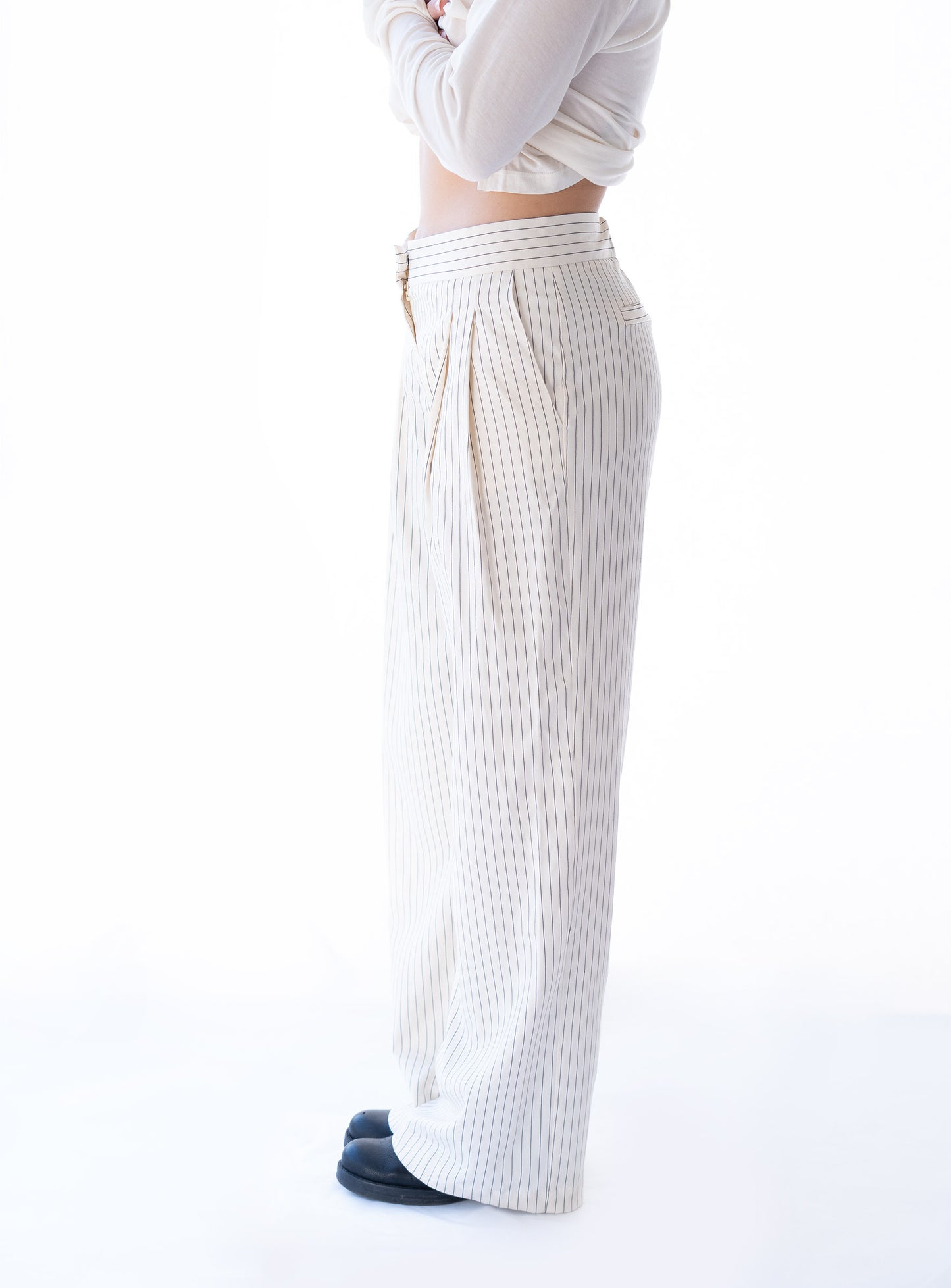 Pantaloni a righe gessate - Alghe ed eucalipto